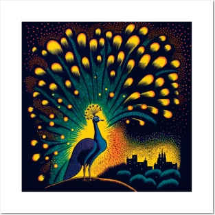 Peacock and fireworks Posters and Art